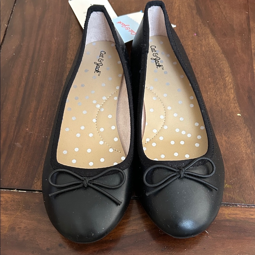 Cat & Jack Black Bow Trim Ballet Flats